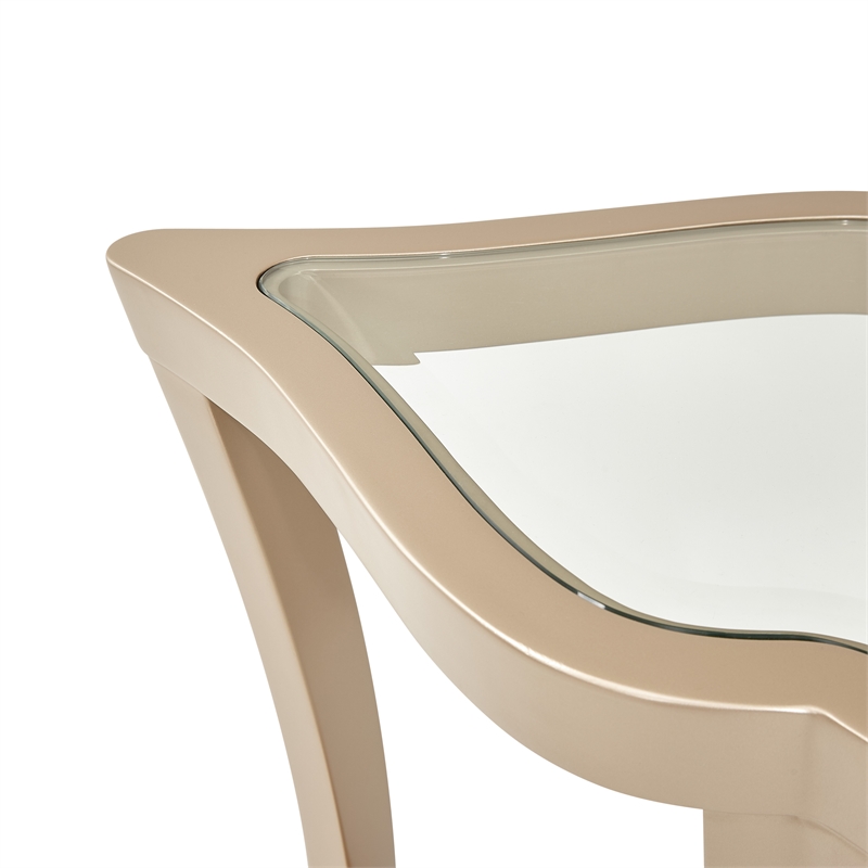 Pemberly Row Modern Wood End Table with Glass Top - Chardonnay