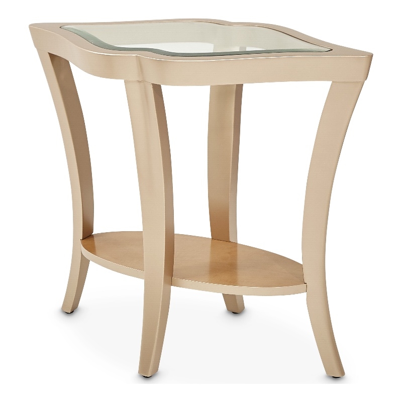 Pemberly Row Modern Wood End Table with Glass Top - Chardonnay