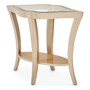 Pemberly Row Modern Wood End Table with Glass Top - Chardonnay
