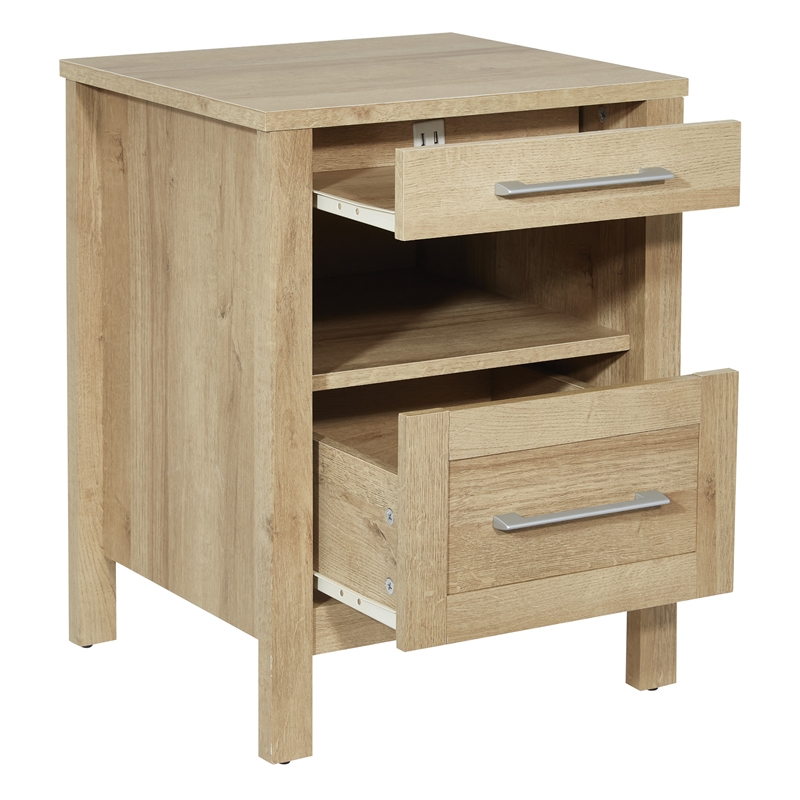 Pemberly Row Nightstand with 2 USB Ports in Wood Canyon Oak Finish