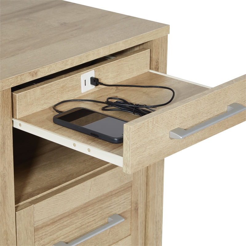 Pemberly Row Nightstand with 2 USB Ports in Wood Canyon Oak Finish