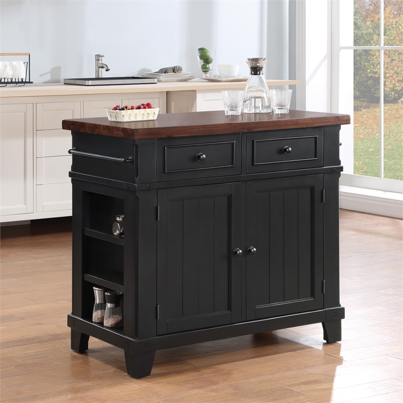 Pemberly Row Modern Kitchen Island in Black Finish Engineered Wood