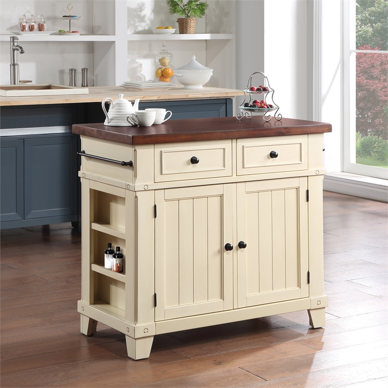 Pemberly Row Modern Kitchen Island in White Finish Engineered Wood