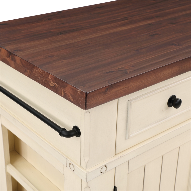 Pemberly Row Modern Kitchen Island in White Finish Engineered Wood