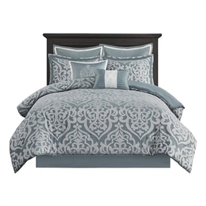 Pemberly Row Modern 8-Piece Fabric Jacquard Comforter Set - Blue