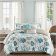 Pemberly Row Pebble Beach 6-Piece Coastal Cotton Sateen Duvet Cover Set - Blue