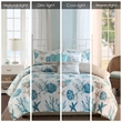 Pemberly Row Pebble Beach 6-Piece Coastal Cotton Sateen Duvet Cover Set - Blue