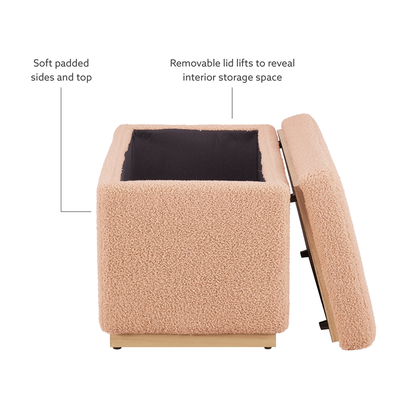 Pemberly Row Contemporary Rectangle Sherpa Storage Ottoman in Tan