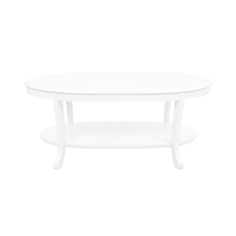 Pemberly Row Wood Oval Coffee Table with Shelf in White Painted Finish