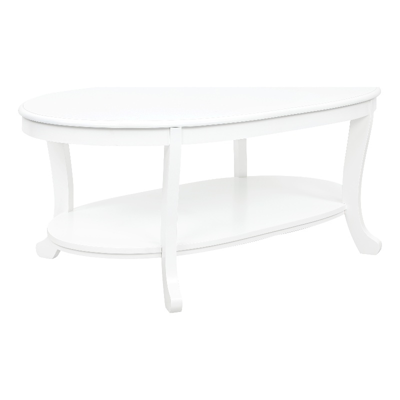 Pemberly Row Wood Oval Coffee Table with Shelf in White Painted Finish