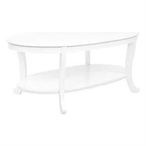 Pemberly Row Wood Oval Coffee Table with Shelf in White Painted Finish