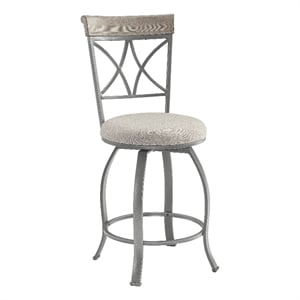 Pemberly Row Metal Swivel Counter Stool Padded Beige Seat in Matte Pewter