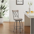 Pemberly Row Metal Swivel Counter Stool Padded Beige Seat in Matte Pewter