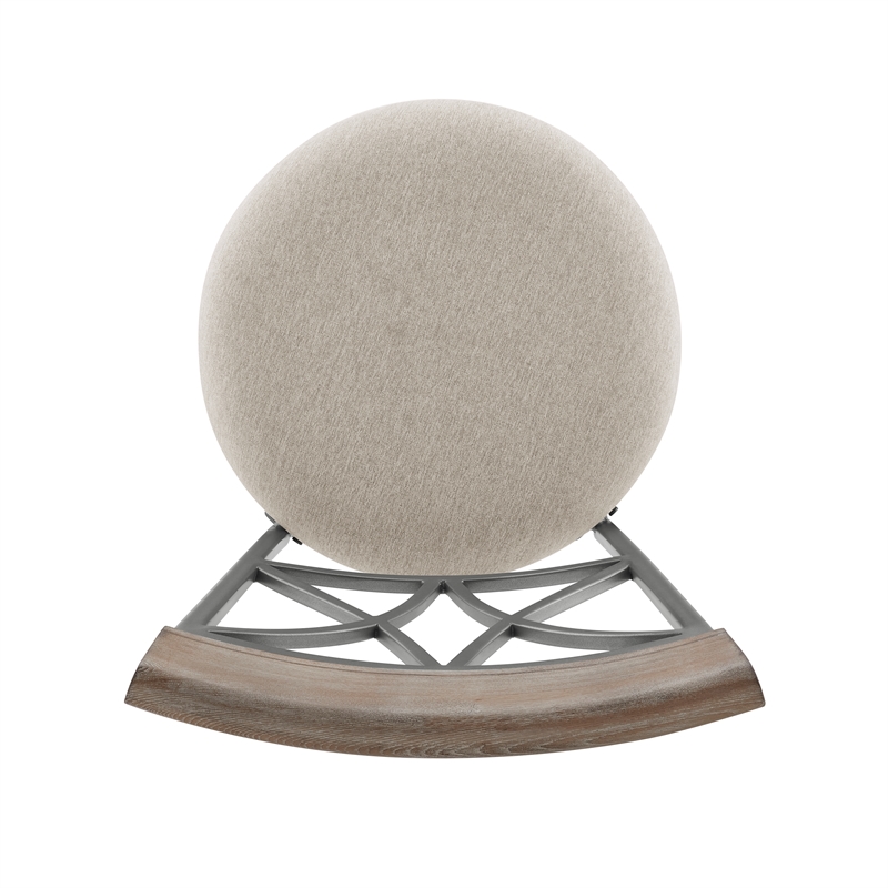 Pemberly Row Metal Swivel Counter Stool Padded Beige Seat in Matte Pewter