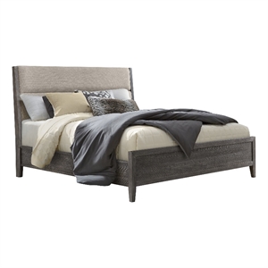 Pemberly Row Bedroom King Bed with Upholstered Headboard in Gray