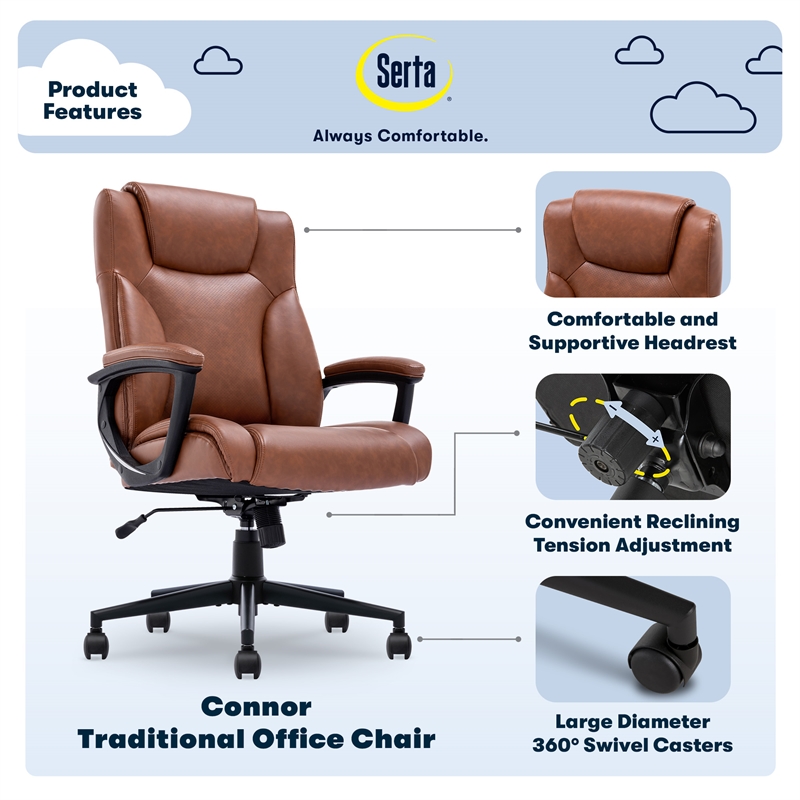 Pemberly Row Modern Executive Office Chair Cognac Bonded Leather