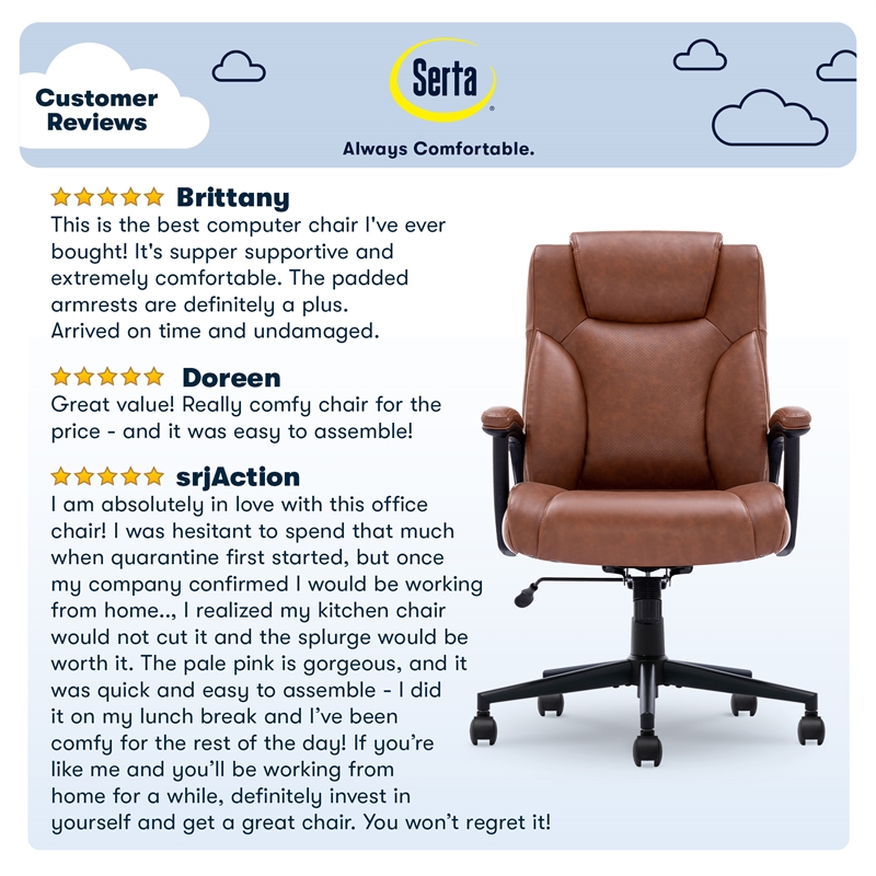 Pemberly Row Modern Executive Office Chair Cognac Bonded Leather