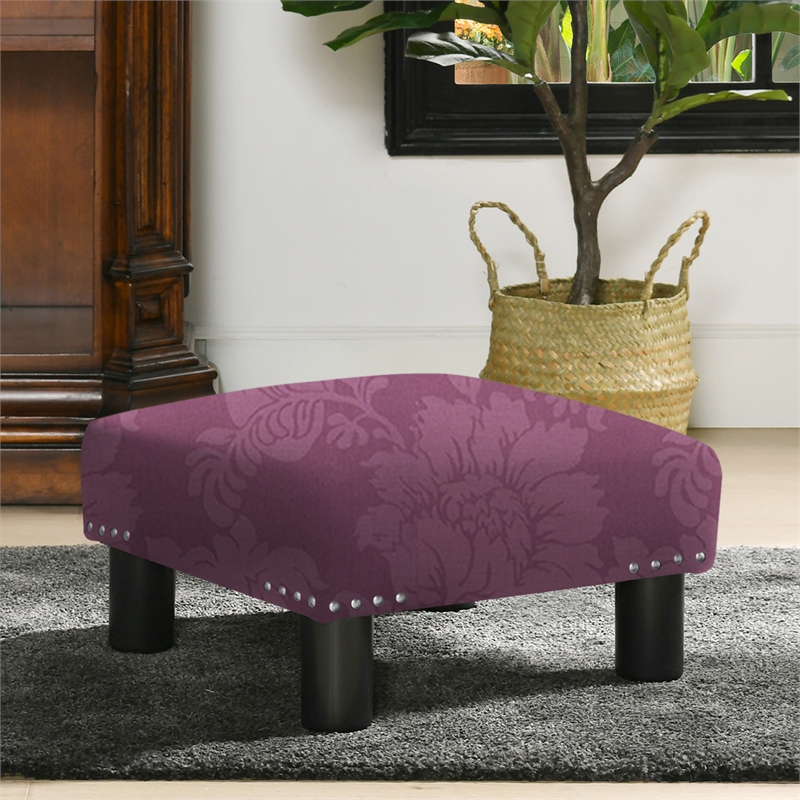 Pemberly Row Modern Square Accent Ottoman Purple Floral Sateen