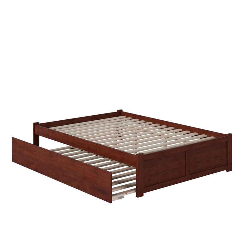 Pemberly Row Wood King Platform Bed w/ Footboard and Twin XL Trundle in Walnut