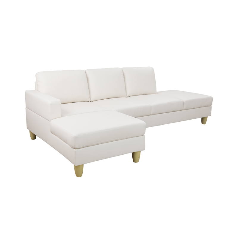 Pemberly Row L Shaped White Faux Leather 2-Piece Couch Living Room Sofa Set