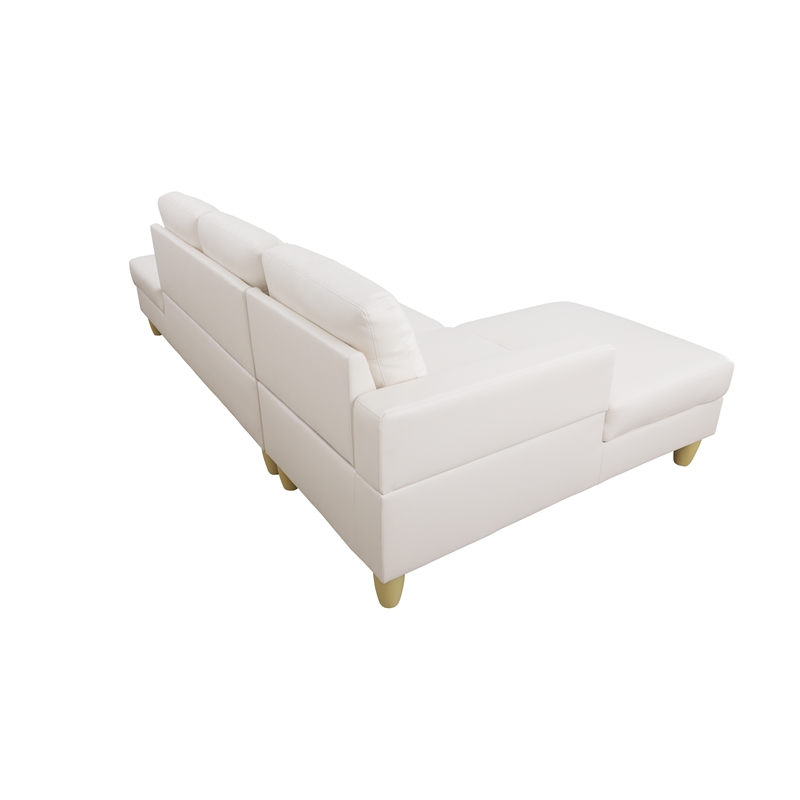 Pemberly Row L Shaped White Faux Leather 2-Piece Couch Living Room Sofa Set