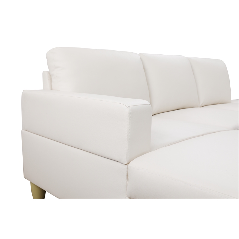 Pemberly Row L Shaped White Faux Leather 2-Piece Couch Living Room Sofa Set