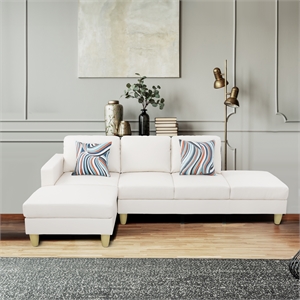 Pemberly Row L Shaped White Faux Leather 2-Piece Couch Living Room Sofa Set