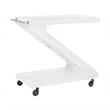 Pemberly Row Wood Z Shaped Rolling Bar Cart with Glass Top in White