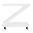 Pemberly Row Wood Z Shaped Rolling Bar Cart with Glass Top in White