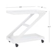 Pemberly Row Wood Z Shaped Rolling Bar Cart with Glass Top in White
