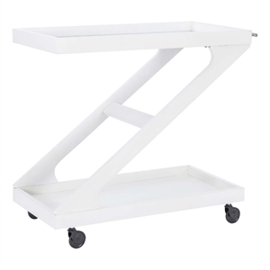 Pemberly Row Wood Z Shaped Rolling Bar Cart with Glass Top in White