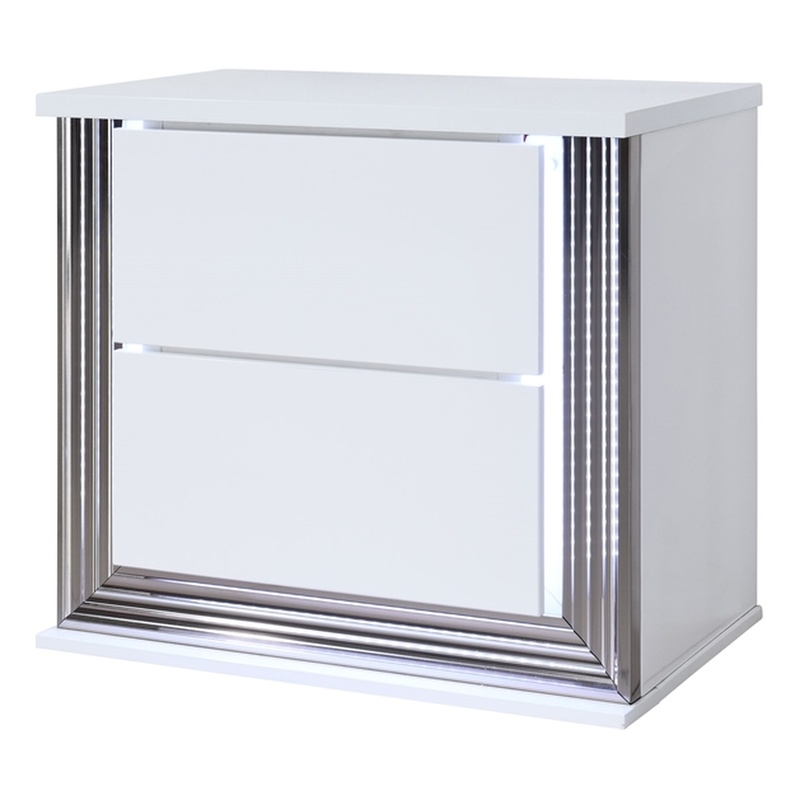 Pemberly Row Smooth White Engineered Wood Nightstand With LED