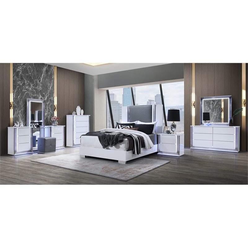 Pemberly Row Smooth White Engineered Wood Nightstand With LED