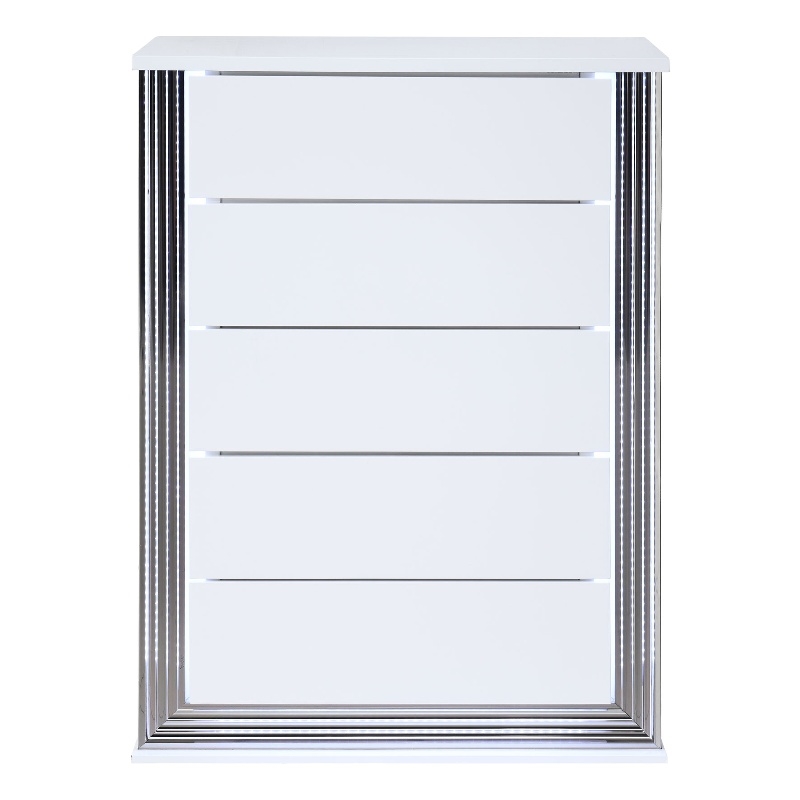 Pemberly Row Contemporary Metallic Smooth White Chest With LED