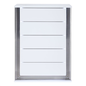 Pemberly Row Contemporary Metallic Smooth White Chest With LED