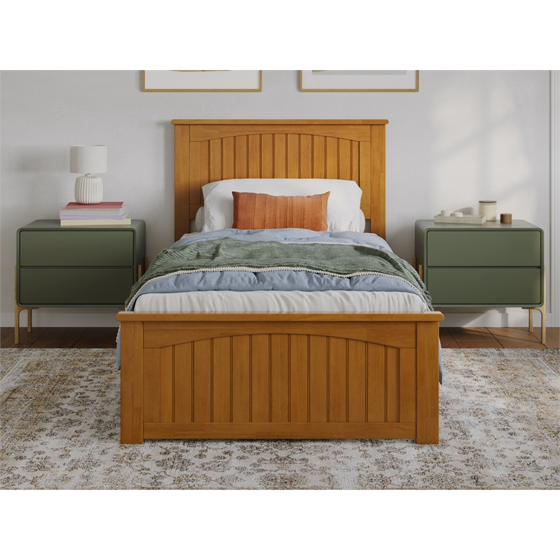 Pemberly Row Twin XL Platform Bed with Matching Footboard - Light Toffee