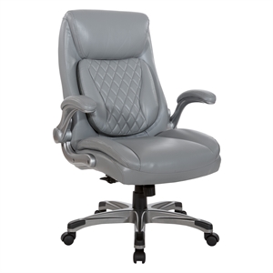 Pemberly Row Executive Chair in Gray Bonded Leather with Flip Arms