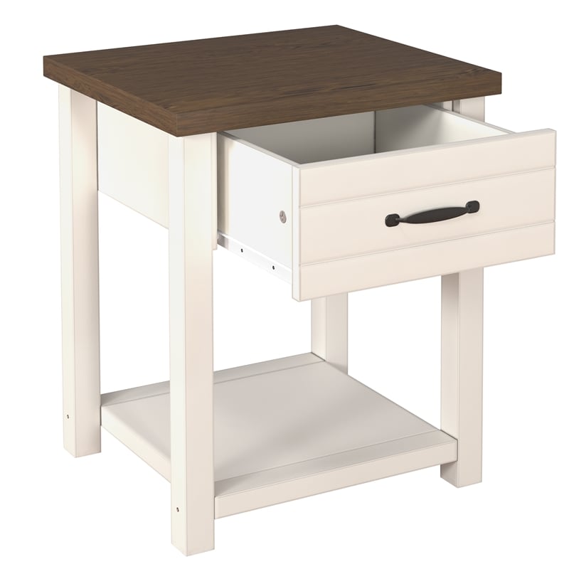 Pemberly Row Wood Nightstand with 1 Drawer and Shelf Set of 2 Ivory
