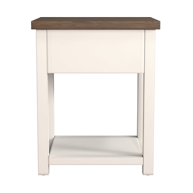 Pemberly Row Wood Nightstand with 1 Drawer and Shelf Set of 2 Ivory