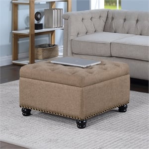 Pemberly Row Square Ottoman Coffee Table with Storage in Beige Fabric