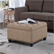 Pemberly Row Square Ottoman Coffee Table with Storage in Beige Fabric
