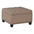 Pemberly Row Square Ottoman Coffee Table with Storage in Beige Fabric