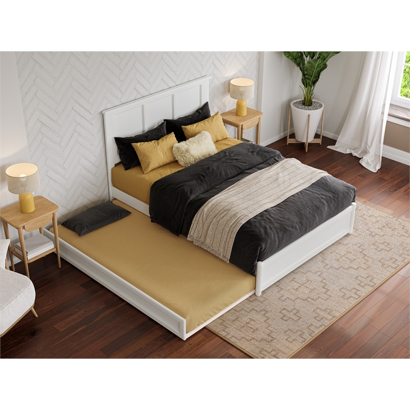 Pemberly Row Felicity Full Wood Platform Bed and Twin Trundle in White