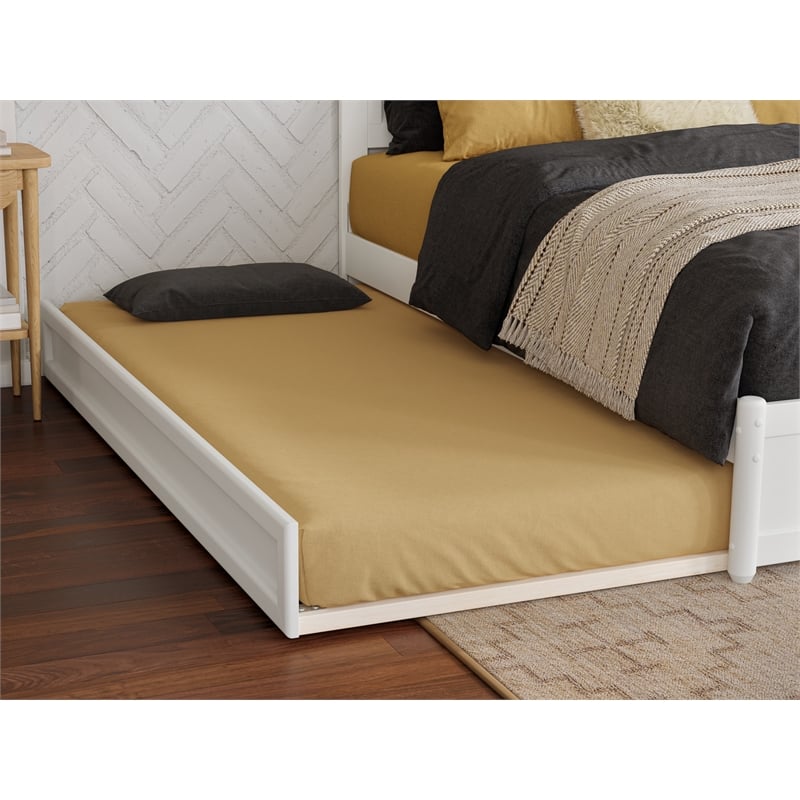 Pemberly Row Felicity Full Wood Platform Bed and Twin Trundle in White