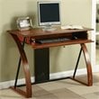 Pemberly Row Computer Desk in Medium Brown Oak with Black Accents in Wood