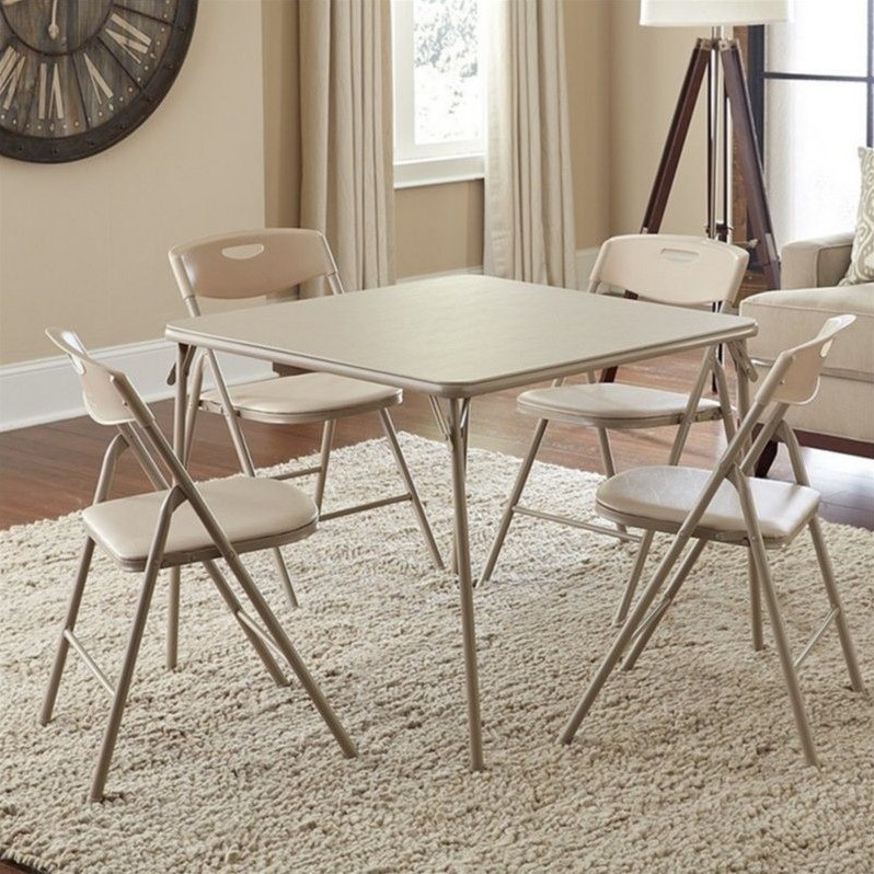 Pemberly Row 5 Piece Vinyl Folding Table Set in Antique Linen