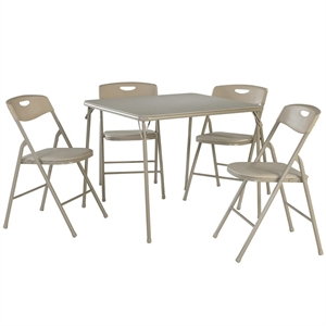 Pemberly Row 5 Piece Vinyl Folding Table Set in Antique Linen