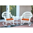 Pemberly Row 3 Piece Wicker Conversation Set in White with Brown Cushions