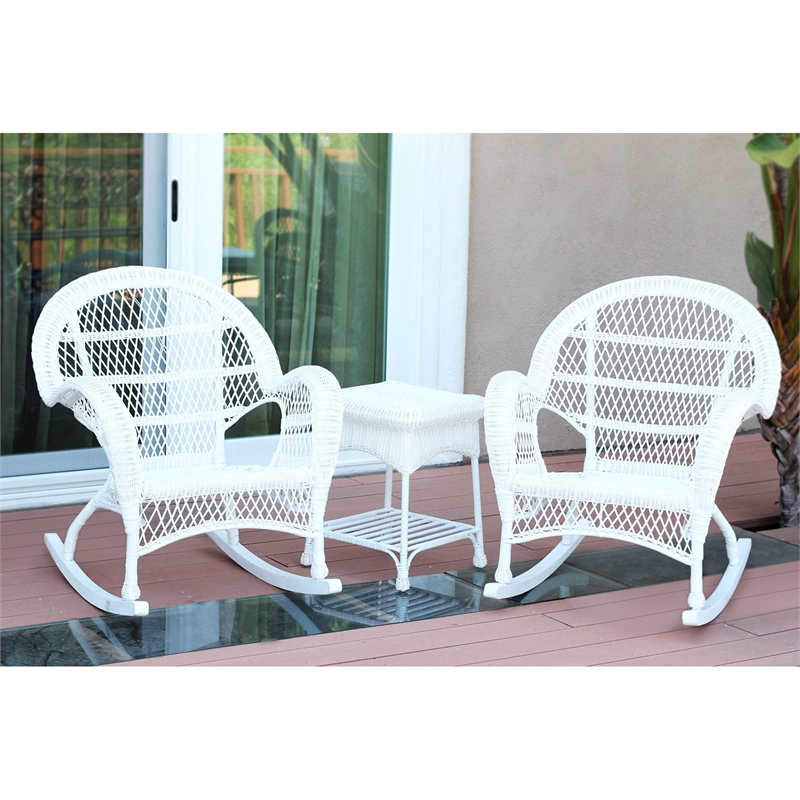 Pemberly Row 3 Piece Wicker Conversation Set in White with Brown Cushions