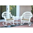 Pemberly Row 3 Piece Wicker Conversation Set in White with Brown Cushions